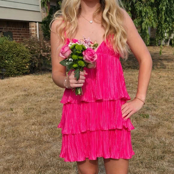 Lulu's Pink Pleated Mini Dress - Picture 3 of 3